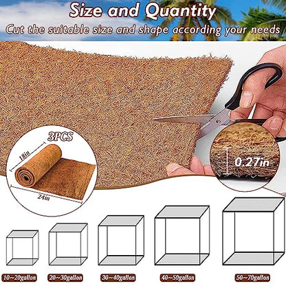 3 Rolls Reptile Carpet 18x24 Inch Coconut Fiber Mat for Tank Bedding | Natural Coconut Fiber Reptile Carpet Liner Flooring, Absorbent & Reusable For Bearded Dragons, Tortoises, Lizards & Geckos - size: 3 Pcs (18X24in)