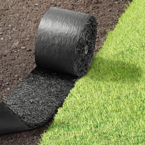 VEVOR Rubber Mulch Mat Roll, 140 x 4.5 in, Recycled Rubber Permanent Mulch Edging Border, Natural-Looking Flower Barrier with Stakes, 0.5 in Thick Cuttable Garden Edgings for Landscaping