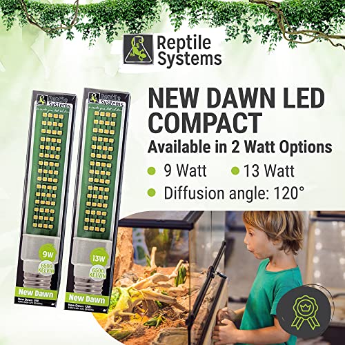 Reptile Systems New Dawn LED Compact – Balanced 6500K 9w Light for Enclosure Illumination – Compact Fixture for Terrariums & Vivariums – Enhances Clarity & Display - size: 9 Watts