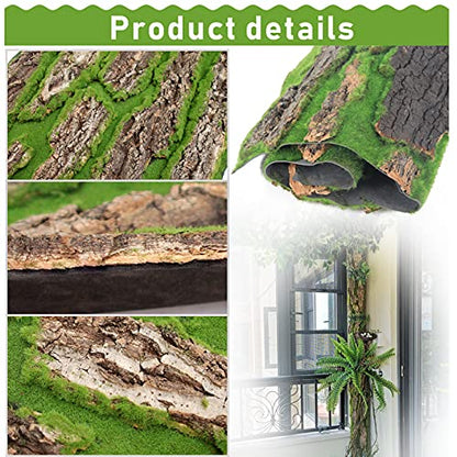 PINVNBY Reptile Cork Terrarium Background,Bearded Dragon Tank Natural Bark Backdrop Wall Habitat Decor with Artificial Moss,15.75"×11.8" Reptile Carpet for Gecko Lizard Tortoise Frog Chameleon(1 Pack) - size: 【1 PCS】