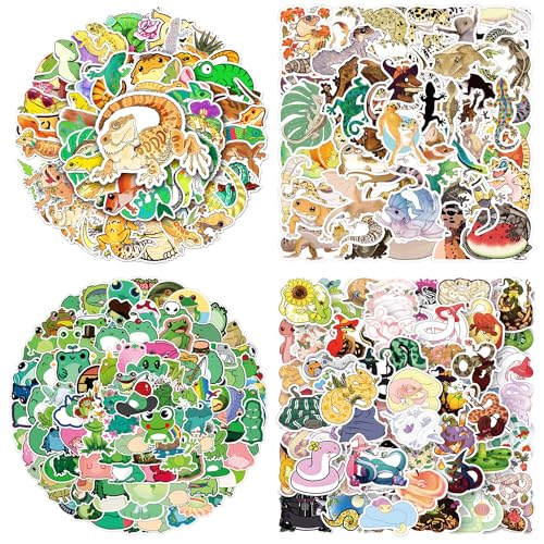 200 Pieces Reptile Stickers Frog Lizard Gecko Snake Stickers for Laptop, Guitar, Motorcycle, Bike, Skateboard, Luggage