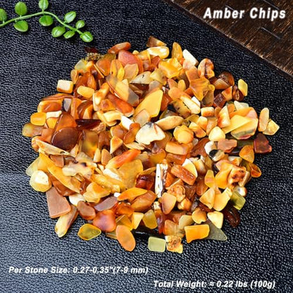 Erliway 7-9mm Amber Healing Crystal Chips for Crafts, 100g | Natural Crushed Crystal Stones Tumbled Chips for Vase Filler Aquarium Gravel, Meditation Chakra Balancing, Candle DIY Making - color: Amber