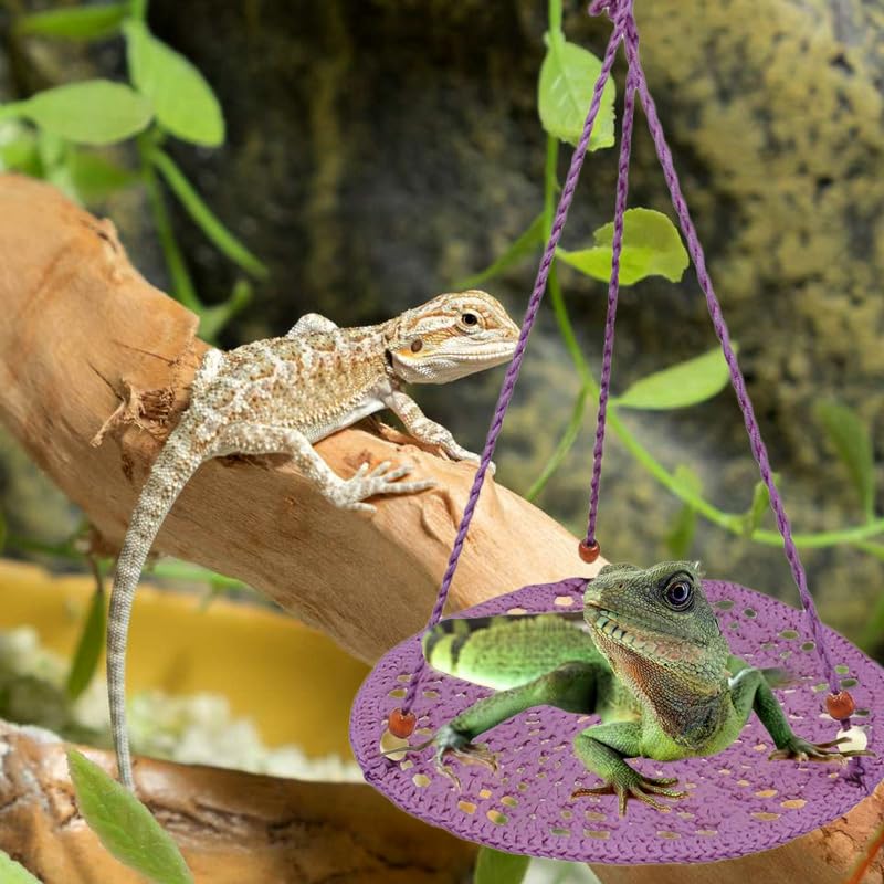 Reptile Hammock, Reptile Hammock Swing Hanging Bed for Bearded Dragon Lizard Snake Gecko Chameleon Parrot Hamster Small Pets （9.8"*17.7" Purple） - color: Purple