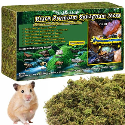 Riare 2.6lb Natural Sphagnum Moss for Reptiles, Terrarium Substrate Bedding | 100QT High Expansion, Moisture Retention, Helps Shedding, Long Fibered Dried Moss for Leopard Gecko, Snake, Frog, Turtle - color: 2.6 LB