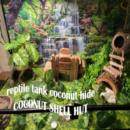 kathson Leopard Gecko Coconut Husk Hut Reptile Habitat Accessories Hideout Hole Climbing Ladder Bendable Hanging Plants Sleeping Hiding Breeding Apply to Amphibians and Small Animals