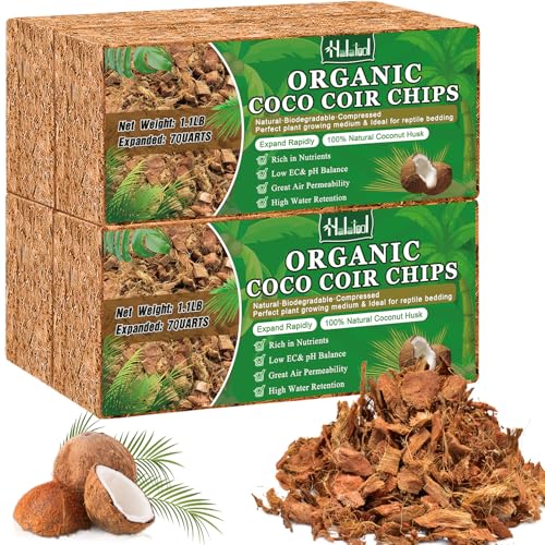 Halatool 4 Pcs Coco Husk Chips for Plants - 4.4 LB 100% Organic Coconut Coir Chips with Low EC and pH Balanced, Compressed Coco Substrate Growing Mulch Medium for Landscaping, Herbs, Plants, Flowers - color: 4pcs