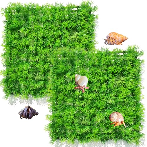 2 PCS Hermit Crab Climbing Toys Faux Grass Mat 10 x 10 Inch Fake Turf Hermit Crab Climbing Wall Fish Tank Artificial Plant Decorations HermitCrab Supplies Small Animals Cage Accessories - color: Grass Green