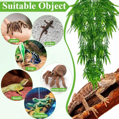 8 Pack Reptile Plants Terrarium Hanging Plant Vine Boston Climbing Terrarium Plant with Suction Cup for Bearded Dragons Lizard Crested Gecko Snake Crab Tank(Lush Series,Multiple Green) - style: Lush Series