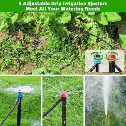 240FT DIY Automatic Drip Irrigation System Kit for Garden | Plant Watering for Greenhouse Patio Lawn, Adjustable Emitters, 5/16" & 1/4" Tubing