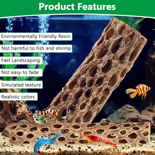 6“ Resin Cholla Wood Aquarium Décor Wood- Realistic Shrimp Hideout & Climbing Toy (6" L×1”Dia, 1pc)
