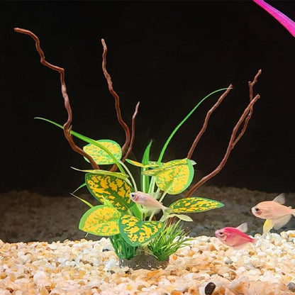 2PCS Reptile Artificial Plants, Terrarium Plants Decorations Supplies, Amphibian Habitat Hideout Tank Accessories(Green+ Yellow)