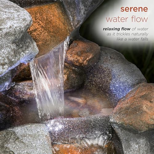 Alpine Corporation WIN1068 Outdoor Floor Rock Water Fountain with LED Lights, 5-Tier Rock Waterfall Fountain 54", Dark Brown - style: 54" H - 5-Tier Cool White LEDs