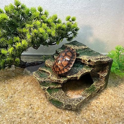 Hermit Crab Climbing Steps and Hideout Resin Simulation Rock Reptile Hides and Caves Turtle Basking Platform Aquarium Habitat Decor Accessories for Bearded Dragon Lizard Snake Tortoise Frog Gecko - style: Shale Scape Stone