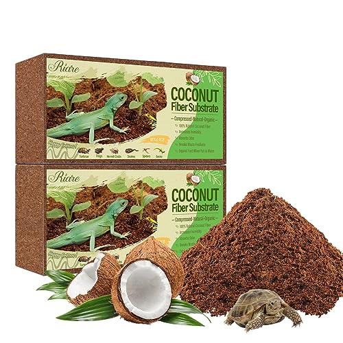 Riare 2 Pack Natural Coconut Fiber Substrate for Reptile- Premium Compressed Coconut Husk Terrarium Bedding for Reptile, Tortoise, Frogs, Snakes Hermit Crabs, Burrowing Animals - color: 2 Pack