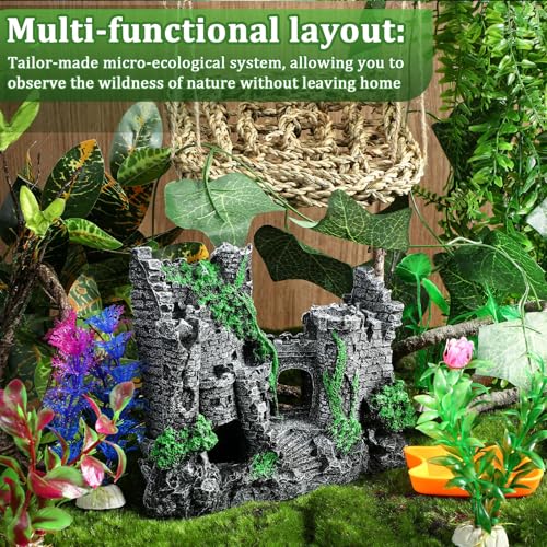 Foilswirl Bearded Dragon Tank Accessories Resin Reptile Castle Hammock Plants Climber Vines Jungle Terrarium Branch Plants Habitat Decoration for Hiding Climbing Snake Gecko Lizard Chameleon - style: Resin Reptile Castle