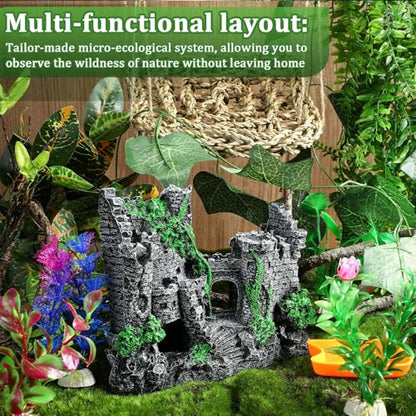 Foilswirl Bearded Dragon Tank Accessories Resin Reptile Castle Hammock Plants Climber Vines Jungle Terrarium Branch Plants Habitat Decoration for Hiding Climbing Snake Gecko Lizard Chameleon - style: Resin Reptile Castle