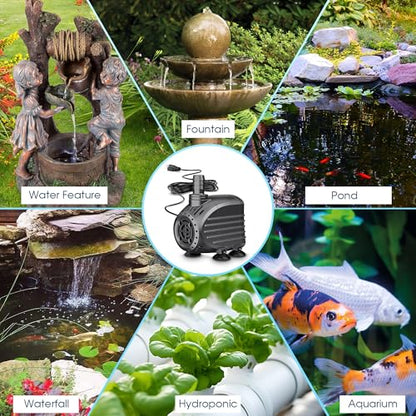 Ultra Quiet Submersible Water Pump 120GPH Size 2.8Lx2.1Wx2.3H in | Water Pump with Dry Burning Protection, 5ft Cord, 3ft High Lift for Fountains, Waterfall, Hydroponics, Aquariums KF202 - size: 120GPH