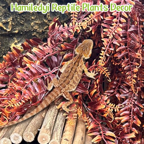 Hamiledyi Reptile Plants 2 Pcs Hanging Terrarium Plants Fake Plant Reptile Tank Accessories for Leopard Gecko Bearded Dragon, Snake, Lizard Habitat (Red) - color: 2 Pcs Red Reptile Plants