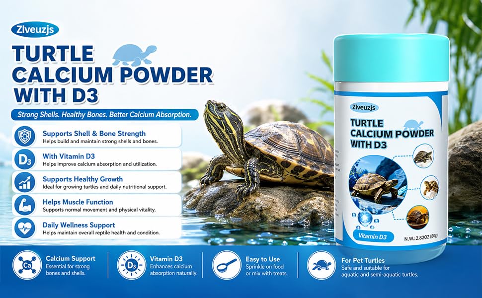 Turtle Calcium Powder D3- Phosphorus Free - Ultra fine Powder (2.82 oz)