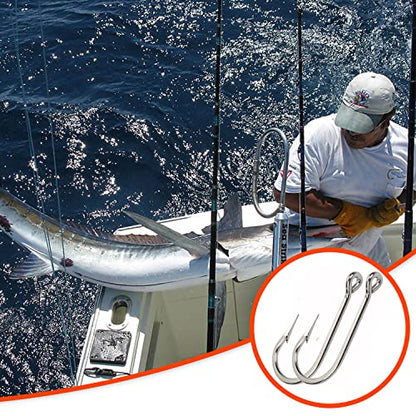 Fishing Saltwater Large Giant Shark and Alligator Hooks Extra Strong Stainless Steel Big Game Fishing Sharp Tuna Catfish Hooks - size: 18/0-2pcs