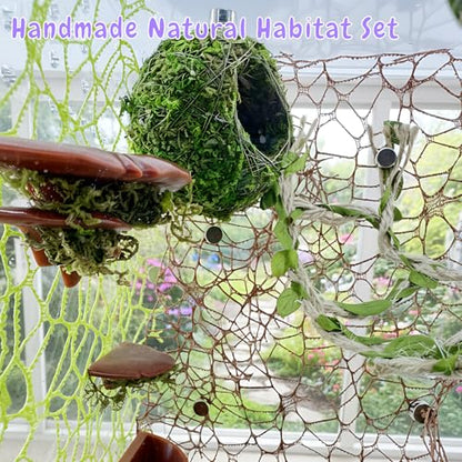 Jumping Spider Accessories - Moss Hideout with Hemp Rope Bridge | Magnetic decor set for jumping spider enclosures. Premium moss hideout & hemp rope bridge expand climbing space.