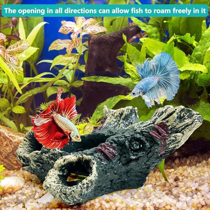 Tfwadmx Decaying Trunk Aquarium Ornament, Betta Fish Hideout Caves - Small Resin Aquarium Decoration Log with Holes for 20 Gallon Fish Tank - size: Style 2 (3 PCS)
