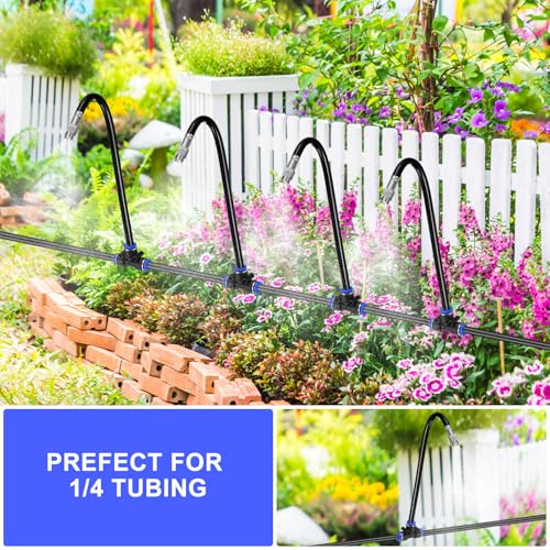 M METERXITY 1-Set Brass Misting Nozzles Tees, 20in/50cm Tube Len 3-in-1(Dripping, Spraying, Shutoff) Adjustable Copper Water Misters Sprayer for 0.31"/8mm Tubing Irrigation [Silver Tone/Black] - size: 20inch/50cm