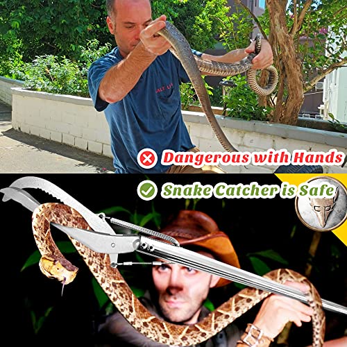 HOMEYA 52" Snake Tongs Grabber, Heavy Duty Snake Catcher Wide Jaw Handling Tool, Rattle Snake Catcher, Extra Long Snake Tongs, Snake Catcher with Lock&Non-Slip Grip Handle, Snake Tong Reptile Grabber - size: 52 Inch