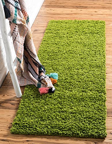 Unique Loom Solid Shag Collection Area Rug (2' 6" x 13' 1" Runner, Grass Green) - color: Grass Green, size: 2'6" x 13'1" (Runner)