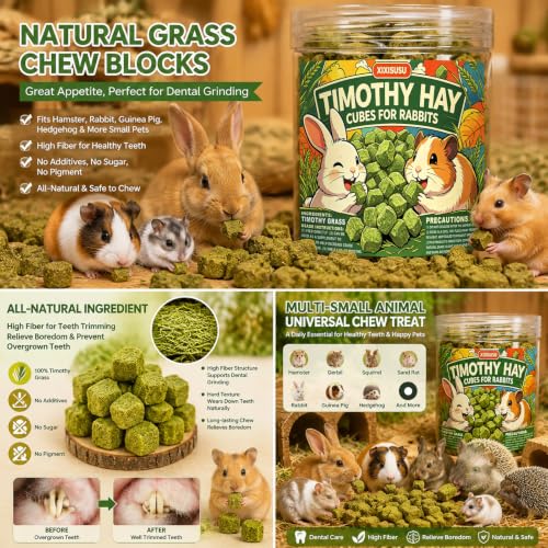 Timothy Hay Cubes 4.5oz Can- 100% Natural Mini Hay Bricks Timothy Hay Pellets for Rabbits, Chinchillas, Tortoise, Guinea Pigs & Small Pets