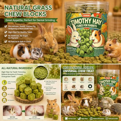 Timothy Hay Cubes 4.5oz Can- 100% Natural Mini Hay Bricks Timothy Hay Pellets for Rabbits, Chinchillas, Tortoise, Guinea Pigs & Small Pets