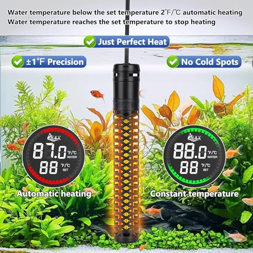 AQQA 800W Aquarium Heater, Fish Tank Heater with Digital Thermostat | Over-Temperature and Dry-Run Protection, for 90-150 Gallon Freshwater, Saltwater, Turtle Betta Fish Tank Aquarium - size: 800W for 135-172 gallon