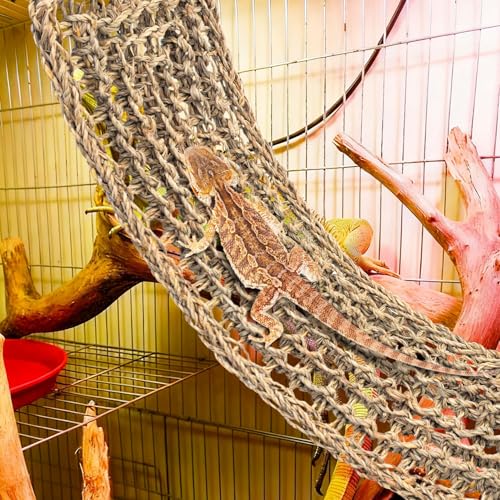 kathson Bearded Dragon Hammock, Natural Seagrass Reptile Hammock, Reptile Lounger Bearded Dragon Tank Accessories for Chameleons, Lizards, Geckos, Snakes, Lguana Reptiles, Geckos (29.52 x 7.08 inches)