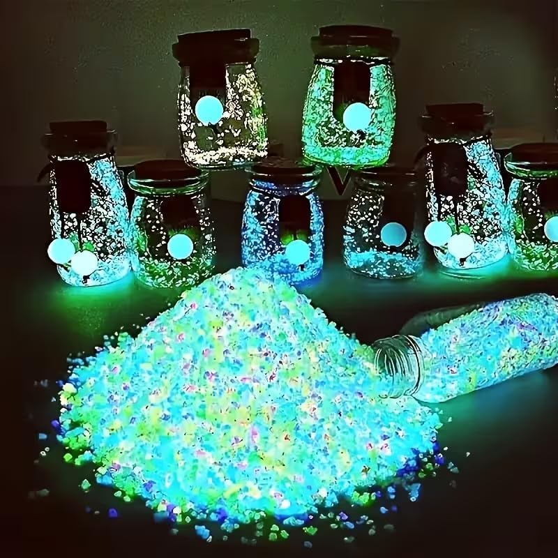 3000PCS Glow in The Dark Rocks for Fish Tank Aquarium Glow Gravel Stones for Pond Walkway Garden Landscape Outdoor Decor Luminous Pebbles for DIY Crafts 3-5mm Blue Green