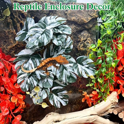VCEPJH Loose Coconut Fiber Substrate 2 Pack Natural Coco Coir Reptile Bedding and 2 Pcs Reptile Plants with Suction Cup Amphibian Habitat Decor Artificial Leaves for Bearded Dragon, Lizard, Snake