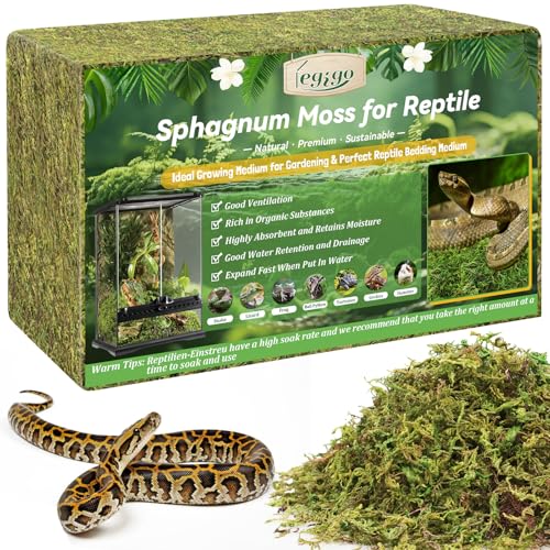2.6LB Natural Sphagnum Moss for Reptile Terrarium Substrate Bedding | 48QT High Expansion, Moisture Retention, Helps Shedding, Long Fibers Dried Moss for Leopard Gecko, Snake, Frog, Turtle - size: 2.6LB