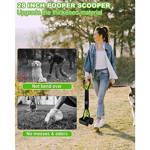 SZHLUX 28" Pooper Scooper, Foldable Dog Pooper Scooper with Unbreakable Material and Durable Spring for Grass and Gravel, Green - color: Green, size: 28 inch