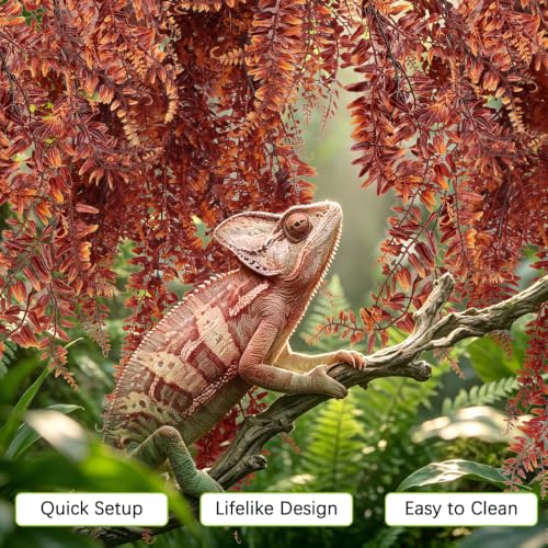 Hamiledyi Reptile Plants for Terrarium, Hanging Tank Greenery | 4 Pack Fake Artificial Leaves with Suction Cup, Snake Foliage, Reptile & Amphibian Habitat Plants for Chameleon Lizard (Red) - color: 4 Pcs Red Reptile Plants