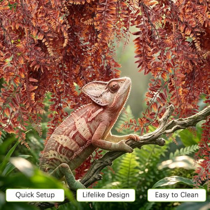Hamiledyi Reptile Plants for Terrarium, Hanging Tank Greenery | 4 Pack Fake Artificial Leaves with Suction Cup, Snake Foliage, Reptile & Amphibian Habitat Plants for Chameleon Lizard (Red) - color: 4 Pcs Red Reptile Plants
