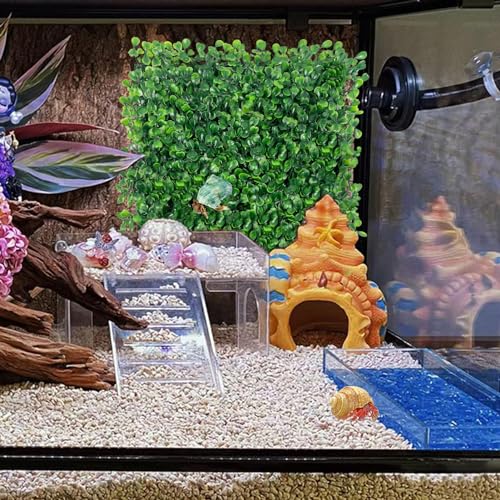 Rainmae Hermit Crab Climbing Toys, Faux Grass Mat Fake Turf Hermit Crab Climbing Wall, Plastic Aquarium Plants Lawn Hermit Crab Supplies Climbing and Hide Toy for Gecko Reptile Lizard 10 x 10 Inch