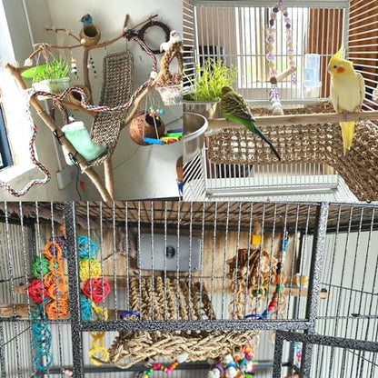 2Pcs Bird Seagrass Mat 20.5×8'' Natural Grass Woven Net Hammock Hanging on Cage Parakeet Climbing Rope Ladder Chew Toys for Lovebird Cockatiel Conure Budgie Cockatoo - size: 2Pcs 20.5" × 8"