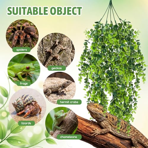 12 Pcs Reptile Plants Terrarium Hanging Plant Vines Artificial Leaves with Suction Cups Climbing Foliage for Bearded Dragon Lizard Gecko Snake Tank Accessories Decor (Lush Series) - style: Lush Series