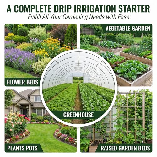 240FT Drip Irrigation System for Garden: 30 Nozzles 1/2" PE Tubing Automatic Watering Kit Adjustable Misting Sprinkler Mister 1/4" Hose for Water Plants Tape Raised Beds Lawn Outdoor Greenhouse - size: 240FT Quick Connect