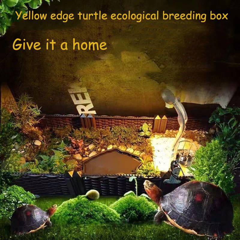 Large Tortoise Habitat Enclosure Semi-Aquatic Reptile Terrarium box turtle | solid acrylic panels/Plastic (47"Lx16"Wx20"H) -Reptile Enclosure Turtle Habitat Kit Land/Water Zone Design