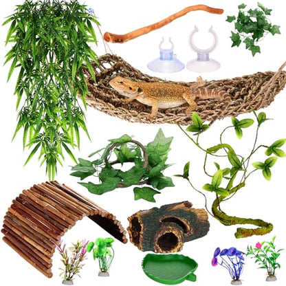 Foilswirl Bearded Dragon Tank Accessories Reptile Bridge Hammock Plants Jungle Climber Vines Terrarium Branch Plants Habitat Decoration for Hiding Climbing Snake Gecko Lizard Chameleon - style: Reptile Bridge