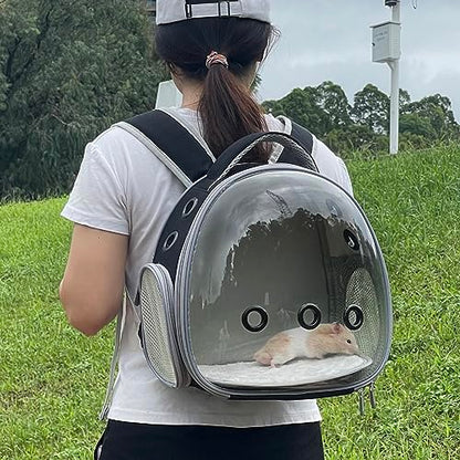 Portable Travel pet Backpack Carrier Hamster Bag Guinea Pig Bird Small Dog cat Turtle Carrier Rabbit Cage Squirrel Bearded Dragon Breathable Hangbag (Black) - color: black