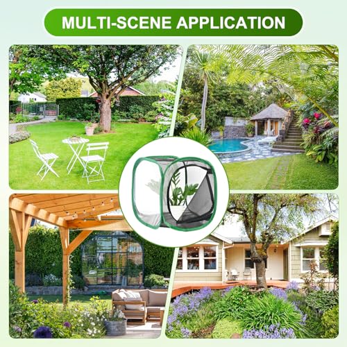 M METERXITY Butterfly Habitat Cage Terrarium, Outdoor Collapsible Mesh Pop-up with Zipper Protection for Breeding Butterfly/Ladybug, Mesh Plant Enclosure [Black with Green, 12 x 12 x 12 Inch] - color: Black With Green
