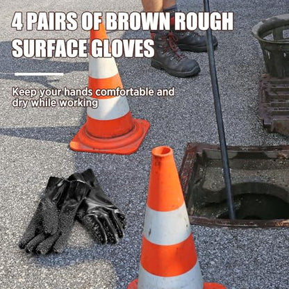 Teenyyou 4 Pairs Sewer Snake Gloves Non Slip and Reusable PVC Sewer Abrasion Resistant Drain Cleaning Waterproof Safety Plumbing Snake Gloves for Men Women Plumber Tools (Black,Regular) - color: Black, size: Standard