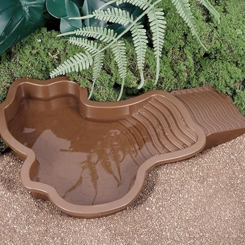 Reptile Bathing Tub Turtle Pool | Turtle Soaking Tub with Ladder Turtle Pool Scenery for Gecko, Turtle, Bearded Dragon, Aquatic Climbing Pet, Amphibians - color: Red Brown