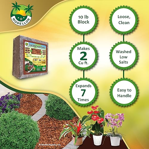 Premium Super Washed, Clean, Coco Chips [10 lb], Yields 2 cu ft. of Loose Chips. Plant Substrate, Organic, Reptile Bedding, Odor Absorbing, Grow Orchids, Mulch Indoor, Outdoor.